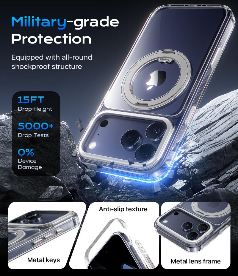 ohbox Clear iPhone 17 Pro Max Case with Stand, Strong Magnetic iPhone 17 Pro Max Case Compatible with MagSafe, Drop Protection Cases for iPhone 17 Pro Max Translucent Matte Shockproof Phone Cover 1Pack - Image 4