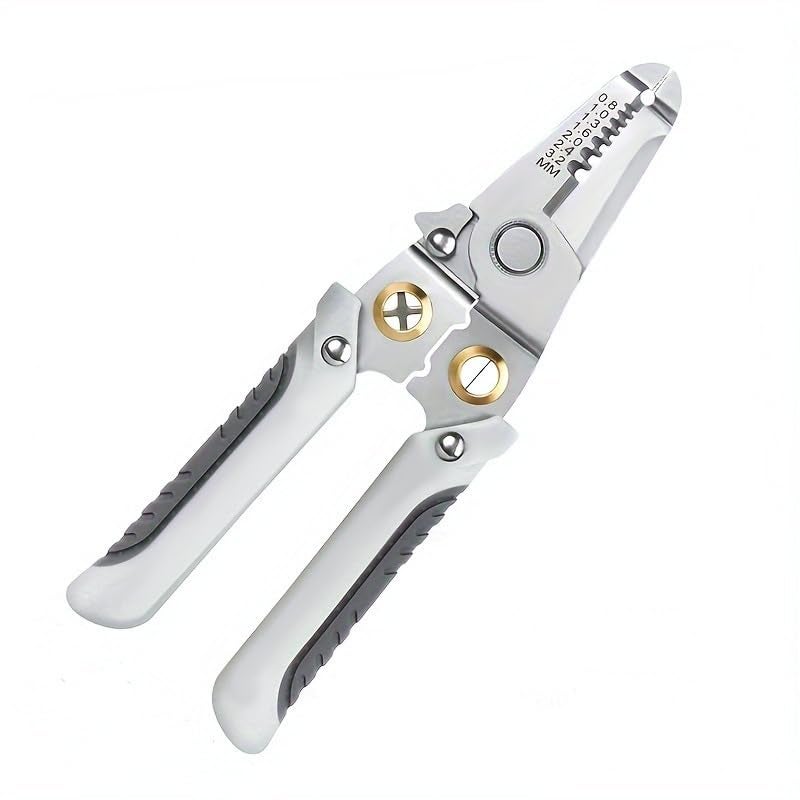 AMBDDED® Heavy Duty 6-in-1 Wire Cutter Stripper Hand Tools for Electricians – Multi-Function Pliers for Cutting, Stripping, Crimping, and Winding (Grey And Black, Handheld-Big) - Image 1