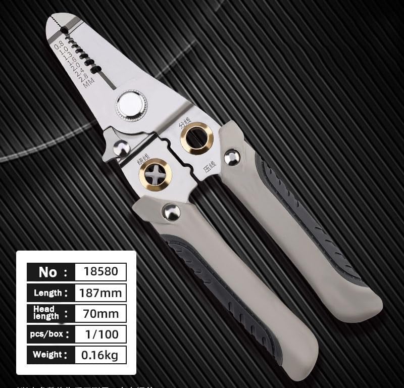 AMBDDED® Heavy Duty 6-in-1 Wire Cutter Stripper Hand Tools for Electricians – Multi-Function Pliers for Cutting, Stripping, Crimping, and Winding (Grey And Black, Handheld-Big) - Image 2
