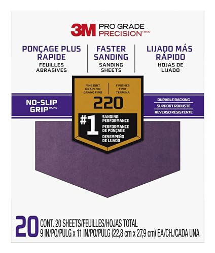 3M Pro Grade No-Slip Grip Advanced Sandpaper, 9 x 11"., 220 Grit, 100 per Case - Image 1