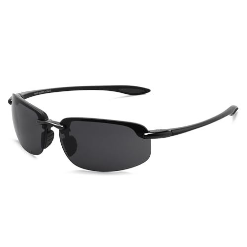 JULI Eyewear JULI Sports Sunglasses for Men Women Tr90 Rimless Frame for Running Fishing Baseball Driving MJ8001(Black/Cat.3 Grey) - Image 1