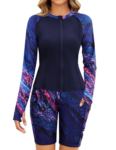 Arolina Rash Guard for Women Swim Suit UPF 50 Full Coverage Long Sleeve Bathing Suit with Swim Shirts Boyshorts L Purple - Image 3