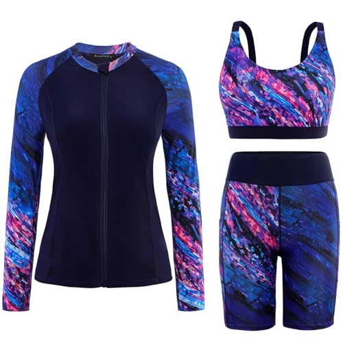 Arolina Rash Guard for Women Swim Suit UPF 50 Full Coverage Long Sleeve Bathing Suit with Swim Shirts Boyshorts L Purple - Image 1
