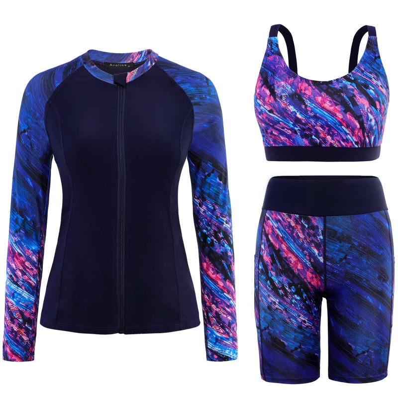 Arolina Rash Guard for Women Swim Suit UPF 50 Full Coverage Long Sleeve Bathing Suit with Swim Shirts Boyshorts L Purple - Image 2