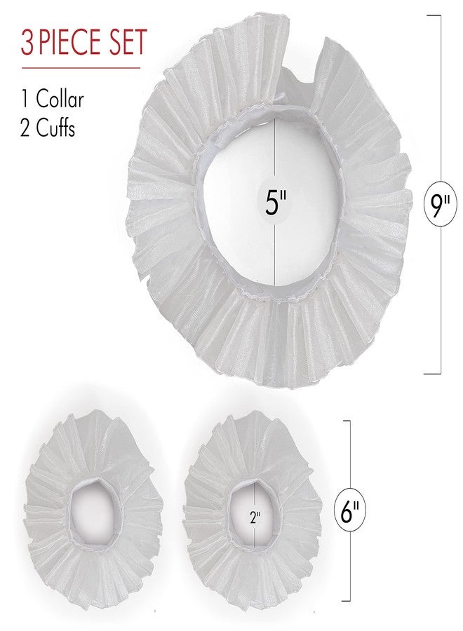Skeleteen طقم ياقة وأساور سكلتين عصر النهضة - كشكشة عنق بيضاء عتيقة وأساور كشكشة ملابس تنكرية - Image 5