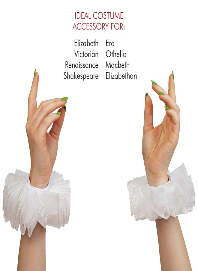 Skeleteen طقم ياقة وأساور سكلتين عصر النهضة - كشكشة عنق بيضاء عتيقة وأساور كشكشة ملابس تنكرية - Image 4