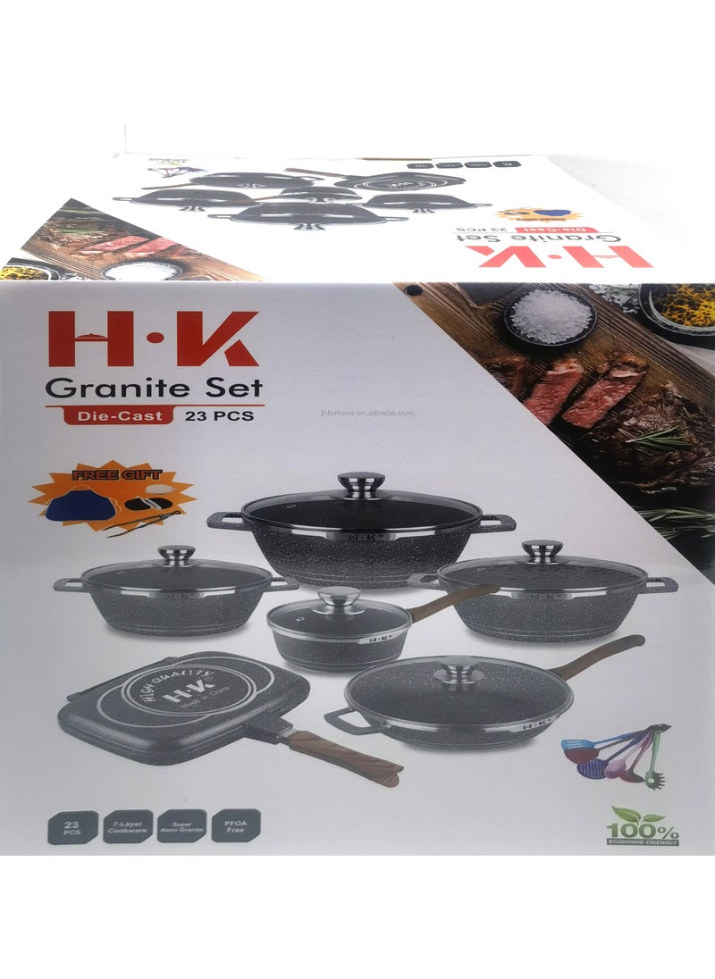 HK - Non-stick Coating Cookware Set - Granite Coating - Cast Aluminum Pots and Pans Set - Casserole, Stockpot, Deep Frying Pan with Lid - Image 1