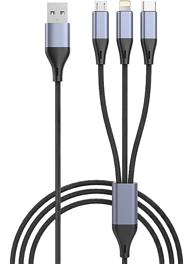 SKY-TOUCH كابلات شاحن الهاتف USB 3 في 1، كابل شحن سريع 5A من النايلون المضفر غير قابل للكسر، سلك شحن متعدد المنافذ عالمي مع موصل USB C/Micro USB/IOS للهواتف - Image 1