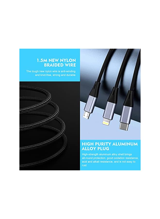SKY-TOUCH كابلات شاحن الهاتف USB 3 في 1، كابل شحن سريع 5A من النايلون المضفر غير قابل للكسر، سلك شحن متعدد المنافذ عالمي مع موصل USB C/Micro USB/IOS للهواتف - Image 3