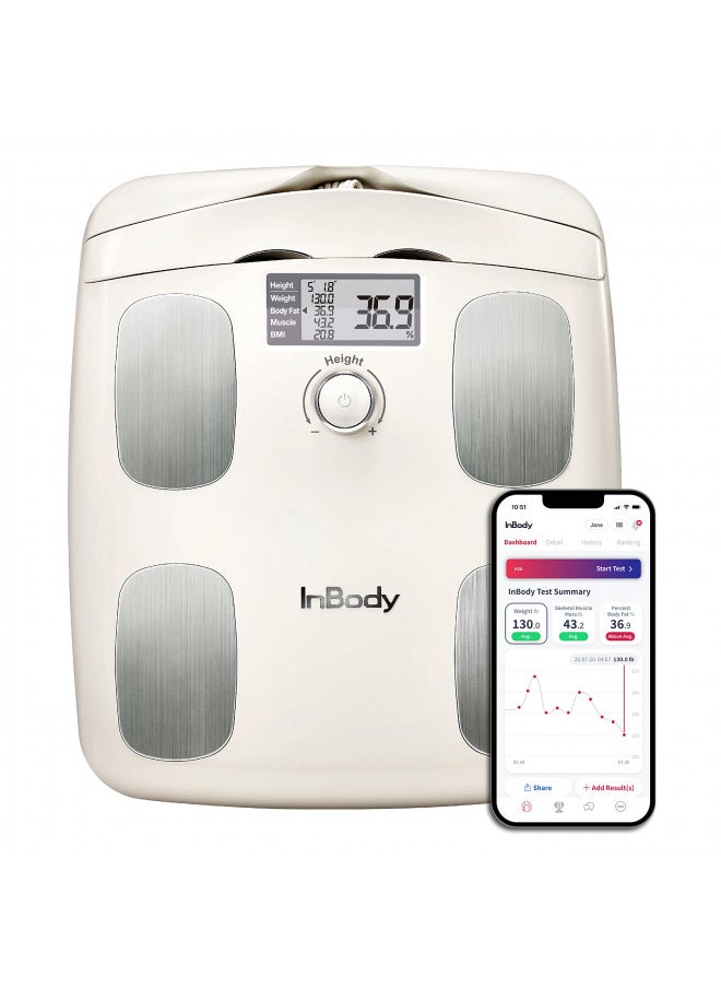 InBody - InBody H20B Smart Full Body Composition Analyzer Scale - Full Body Digital Scale, BMI Measurement Tool, Body Fat Analyzer, Muscle Mass Inbody Scale - Bluetooth Connected, Soft White - Image 1
