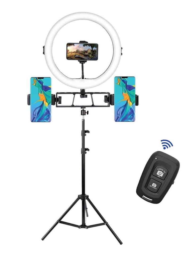 10-Inch LED Ring Light with Adjustable Tripod and Phone Holder – USB Powered with Bluetooth Remote and 220 LED Beads  - Image 1
