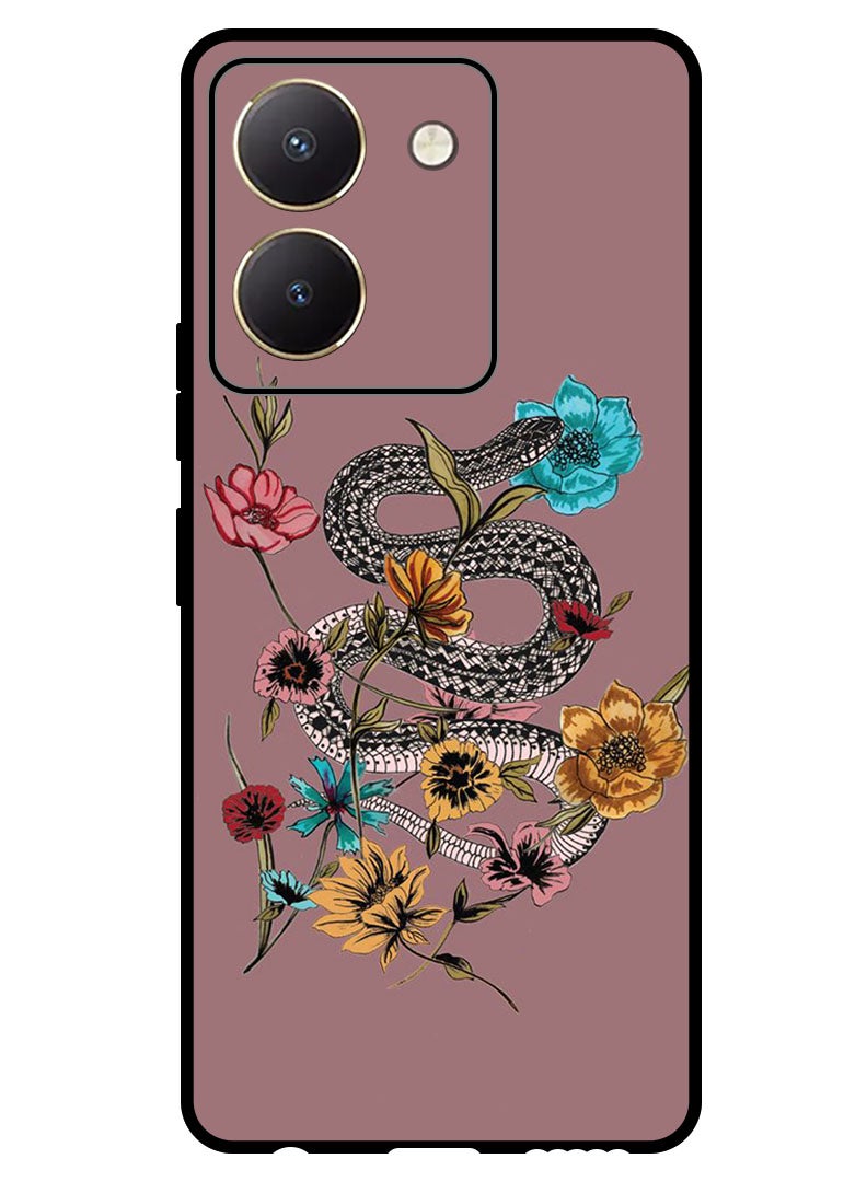 Theodor Protective Case Anti Scratch Shock Proof Bumper Cover For Vivo Y27s Flower Snake - Image 1