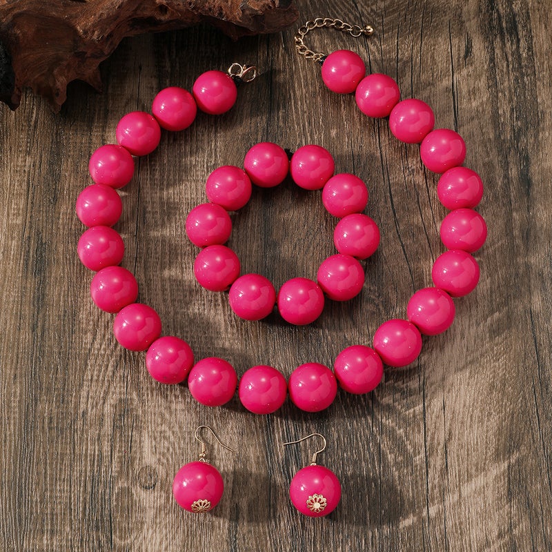European and American personality exaggerated design round beads handmade beaded necklace niche vintage necklace suit three-piece set Type d (200g) three-piece beaded necklace set