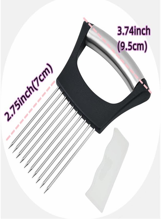 BeeSpring Onion Holder Stainless Steel Chopper Slicing Tool Onion Cutter Kitchen and Dining Utensils for Onion Kiwifruit Lemon Potato Tomato Banana Carrots Eggs and Other (with Plastic Cover) - Image 2