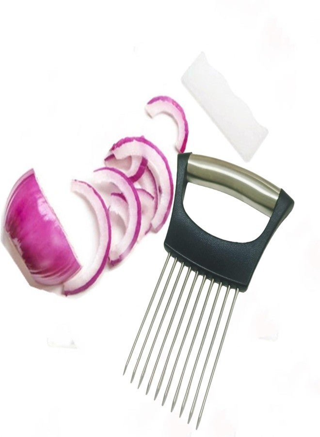 BeeSpring Onion Holder Stainless Steel Chopper Slicing Tool Onion Cutter Kitchen and Dining Utensils for Onion Kiwifruit Lemon Potato Tomato Banana Carrots Eggs and Other (with Plastic Cover) - Image 3
