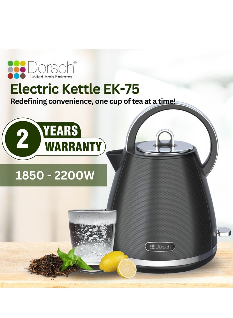 Dorsch Danish Design 1.7 L Electric Kettle | Quick Boil Technology | Round Black Antique Design, Auto Shut-Off | Boiling Dry Protection | On/Off Switch | Anti-Drip Spout (EK- 75) - Image 4