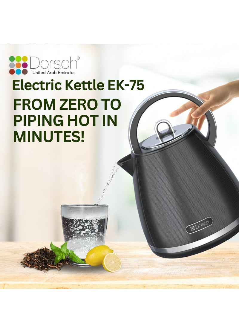Dorsch Danish Design 1.7 L Electric Kettle | Quick Boil Technology | Round Black Antique Design, Auto Shut-Off | Boiling Dry Protection | On/Off Switch | Anti-Drip Spout (EK- 75) - Image 5