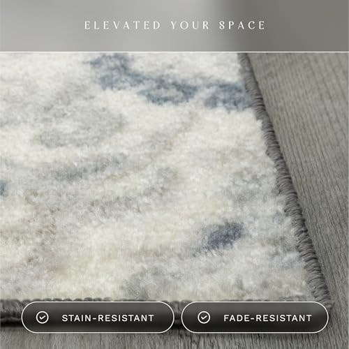 Maples Rugs Blooming Damask Runner Rug - Made in USA – Washable, Non Slip Indoor Carpet for Hallway, Kitchen, and Laundry Room, 2' x 6', Grey/Blue - Image 4