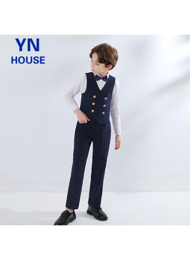 Yinuofang Children's Suit Vest Set British Style Performance Host Formal Wear Navy Blue： Vest Set 160cm - Image 3