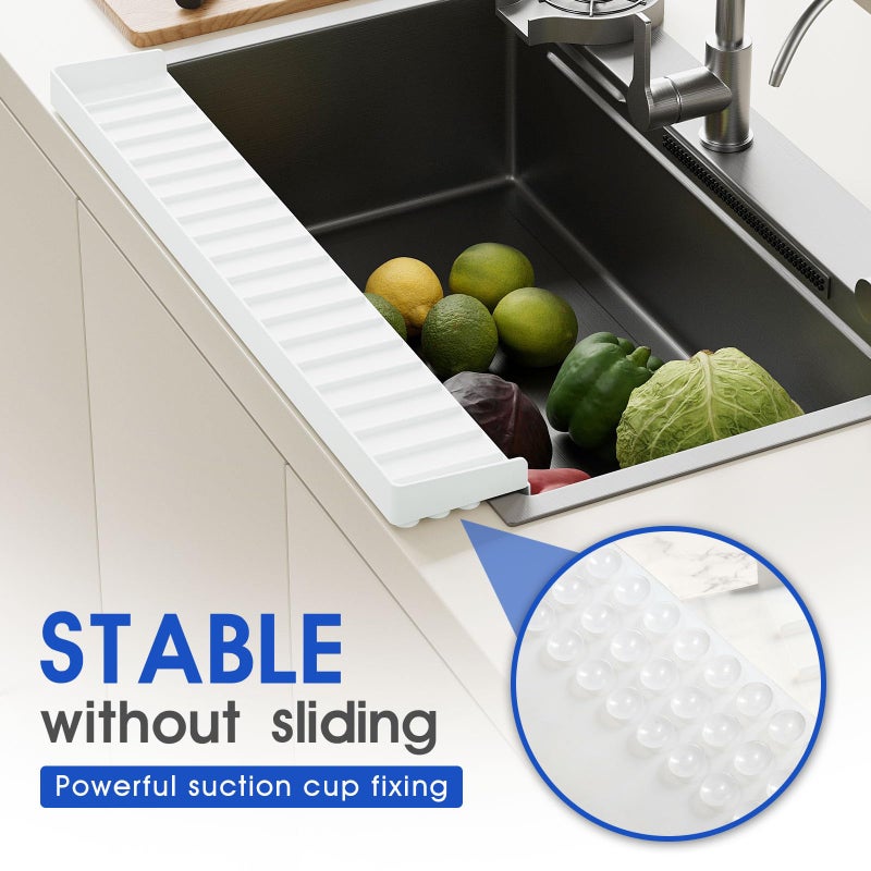 Snuggery 24"x4" Silicone Sink Edge Protector - Splash Guard with Suction Cups & 5Â° Tilt, Cuttable Edge Guard for Kitchen Sink, Bathroom,Granite & Quartz Countertops(White) - Image 4