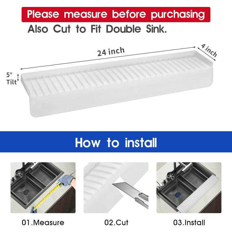 Snuggery 24"x4" Silicone Sink Edge Protector - Splash Guard with Suction Cups & 5Â° Tilt, Cuttable Edge Guard for Kitchen Sink, Bathroom,Granite & Quartz Countertops(White) - Image 1