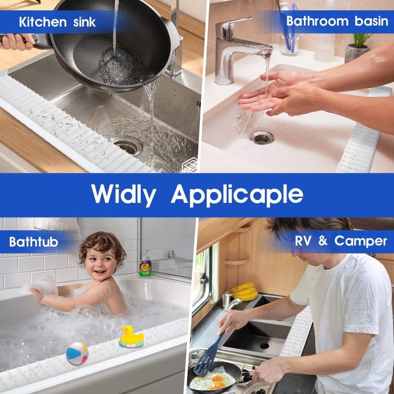 Snuggery 24"x4" Silicone Sink Edge Protector - Splash Guard with Suction Cups & 5Â° Tilt, Cuttable Edge Guard for Kitchen Sink, Bathroom,Granite & Quartz Countertops(White) - Image 5
