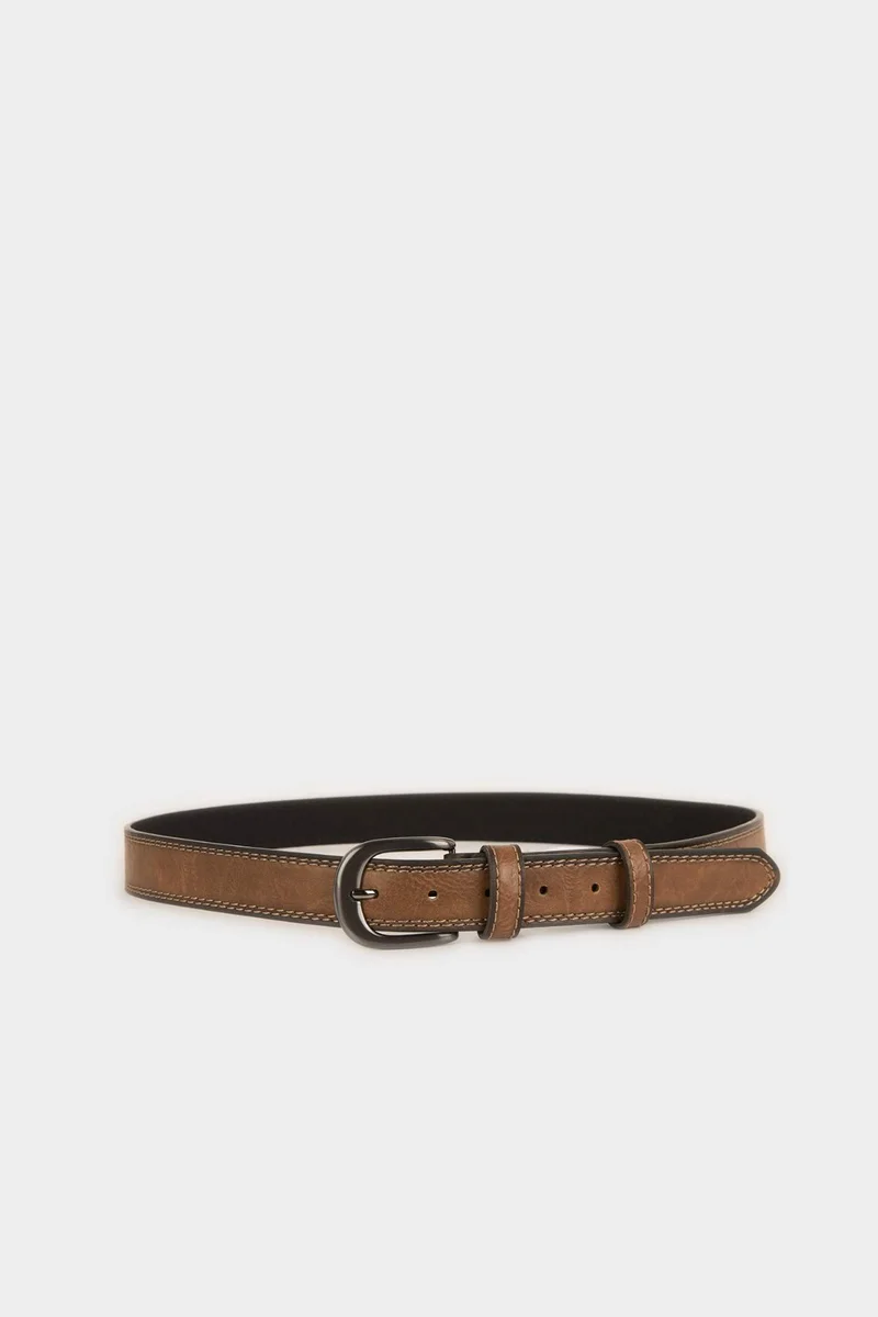 ديفاكتو Man Rectangle Clasp Faux Leather Belt
