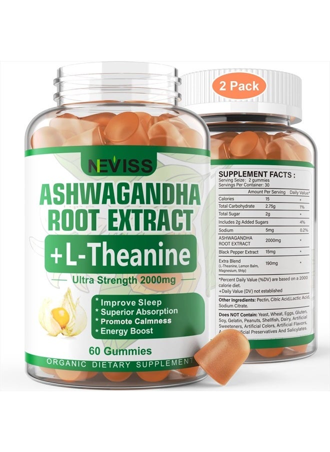 NEVISS - Ashwagandha Gummies 2000mg, Feel Refreshed, Plus Proprietary Blend with L-Theanine, 5-HTP, Lemon Balm, Magnesium for Calm, Zzzs & Relaxation Support, 120 Count - Image 1