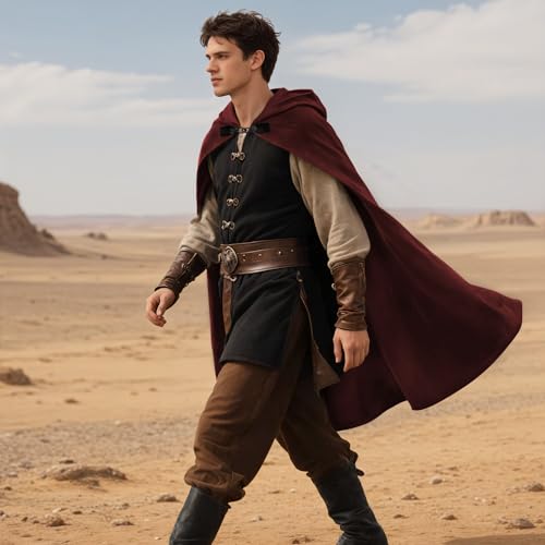 HOMELEX Renaissance Hooded Cloak Halloween Medieval Costume Cosplay Short Cape for Men and Women - Image 5