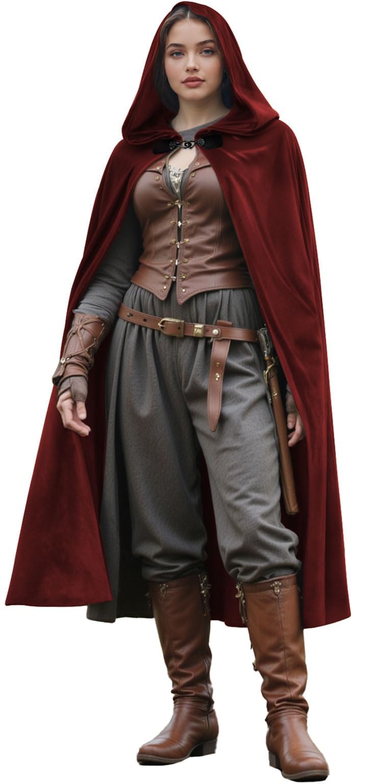 HOMELEX Renaissance Hooded Cloak Halloween Medieval Costume Cosplay Short Cape for Men and Women - Image 1