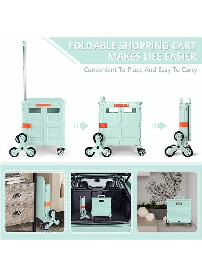 Arabest Foldable Multi-Purpose Trolley with 360° Swivel & Stair Climbing Wheels, Magnetic Telescopic Lid & Adjustable Handle - Portable Rolling Crate for Home/Commercial Use (Green) - Image 4