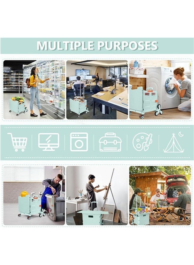 Arabest Foldable Multi-Purpose Trolley with 360° Swivel & Stair Climbing Wheels, Magnetic Telescopic Lid & Adjustable Handle - Portable Rolling Crate for Home/Commercial Use (Green) - Image 5