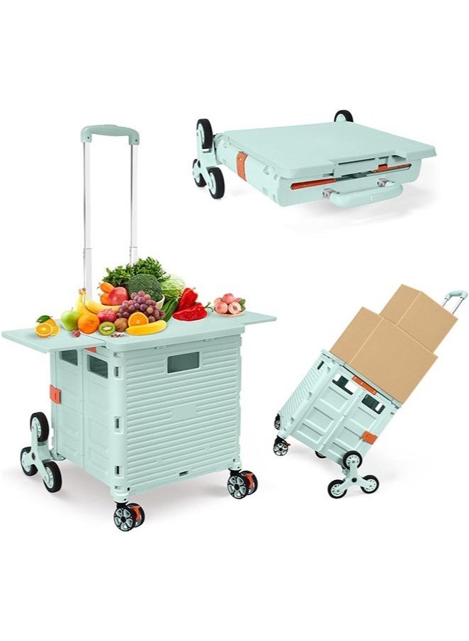 Arabest Foldable Multi-Purpose Trolley with 360° Swivel & Stair Climbing Wheels, Magnetic Telescopic Lid & Adjustable Handle - Portable Rolling Crate for Home/Commercial Use (Green) - Image 1