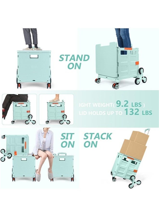 Arabest Foldable Multi-Purpose Trolley with 360° Swivel & Stair Climbing Wheels, Magnetic Telescopic Lid & Adjustable Handle - Portable Rolling Crate for Home/Commercial Use (Green) - Image 2