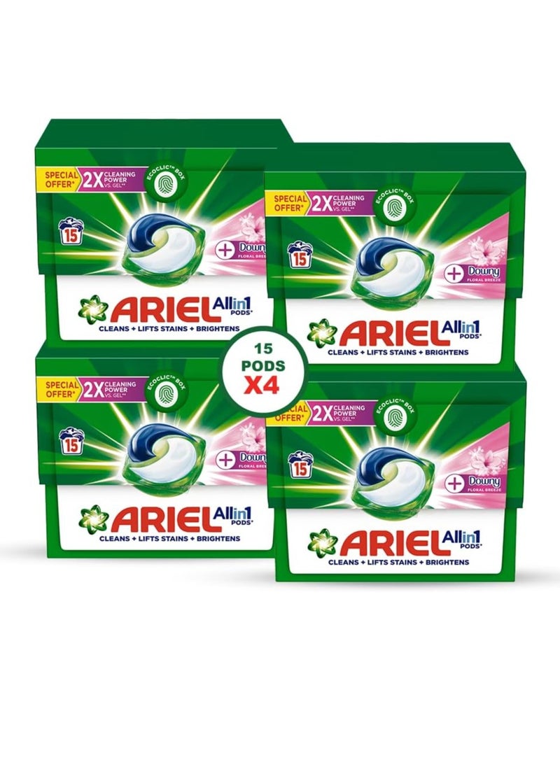 Ariel Ariel Floral Breeze All-in-1 Pods, 15 count, Laundry Detergent Pods, (Pack of 4), 60 Pods  - Image 1