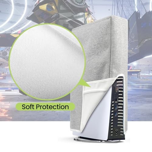Raryars Dust Cover for PS5 Slim Dust Protector Custom Designed for Playstation 5 Slim Console Disc Edition & Digital Edition with Thick Cotton Precision Cut Easy Access Cable Port(Vertical Position) - Image 4