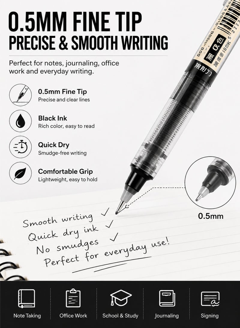 Joybos 0.5mm Black Gel Ink Pens – 12 Pack Fine Point Rollerball Pens | Quick-Dry Smooth Writing Pen Set for Office, School, Journaling, Note Taking & Everyday Use - Image 1