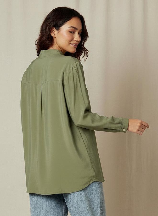 Iconic Regular Fit Cupro Top with Mandarin Collar - Image 3