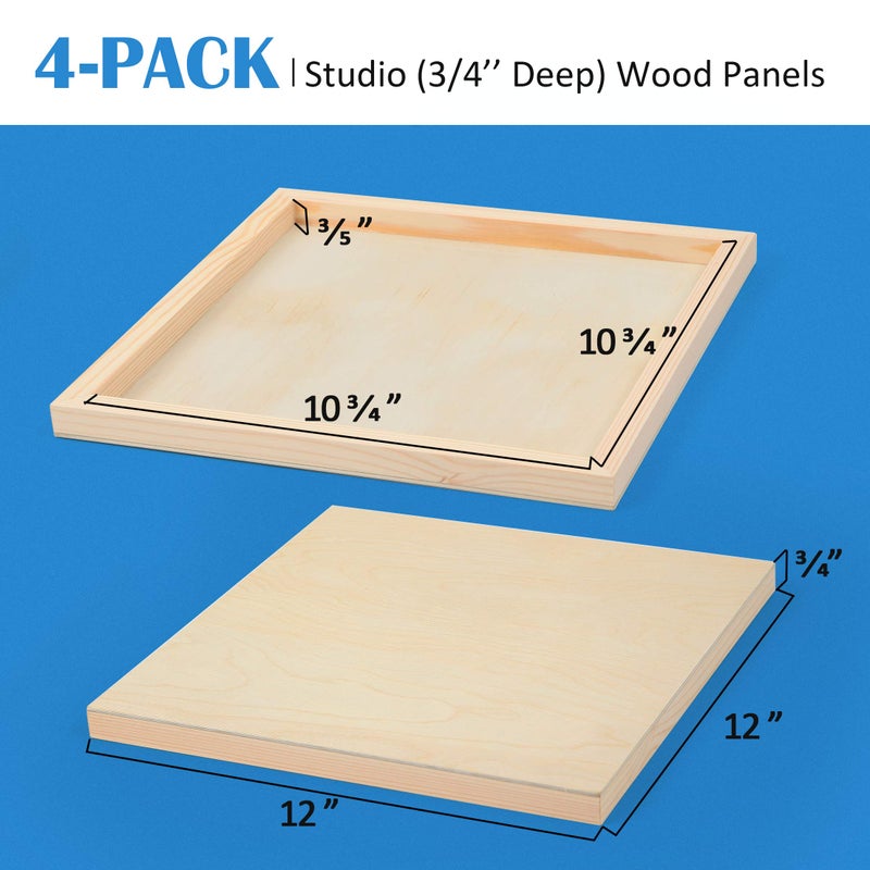 Falling in Art Unfinished Birch Wood Canvas Panels Kit, 4 Pack of 12x12â€™â€™ Studio 3/4â€™â€™ Deep Cradle Boards for Pouring Art, Crafts, Painting and More - Image 4