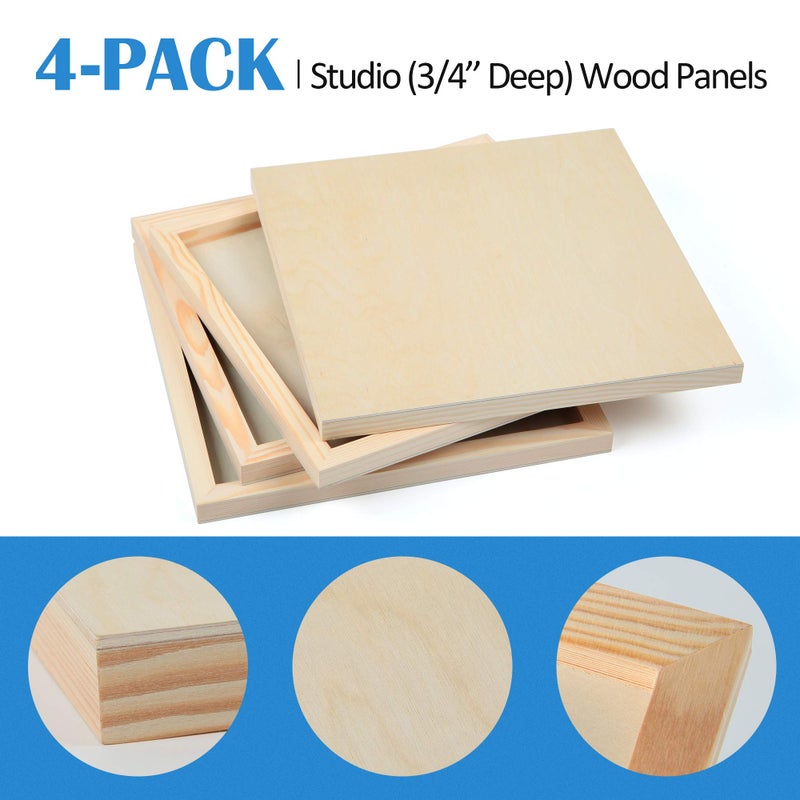 Falling in Art Unfinished Birch Wood Canvas Panels Kit, 4 Pack of 12x12â€™â€™ Studio 3/4â€™â€™ Deep Cradle Boards for Pouring Art, Crafts, Painting and More - Image 5