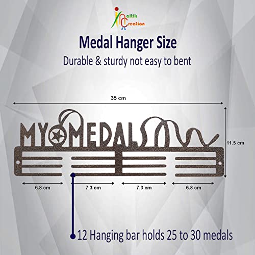 Naitik Creation | My Medals | Metal Medal Hanger Display Holder Rack Medal Holders for Wall Mount Frame Holds Upto 20-25 Medals, Antique Golden - Image 4