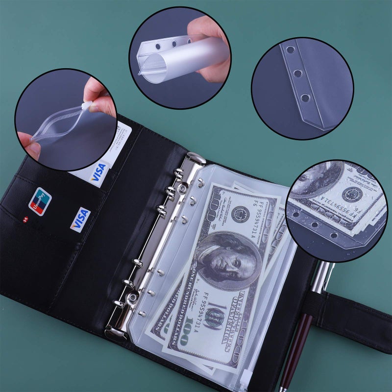 Antner Budget Binder with Zipper Cash Envelopes for Budgeting, A6 Money Saving Organizer for Cash, Cash Stuffing Binder, Budget Planner with Cash Envelopes for Money Organizer, Black - Image 2