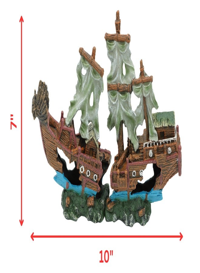 UNEAK - Pirate Shipwreck Aquarium Decorations Ornament w/Sail (2 Pieces) 5 Gallons and Larger Fish Tank, Sunken Ship Decoration Ornaments, Decorative Resin Boat for Freshwater Saltwater Decor - Image 3