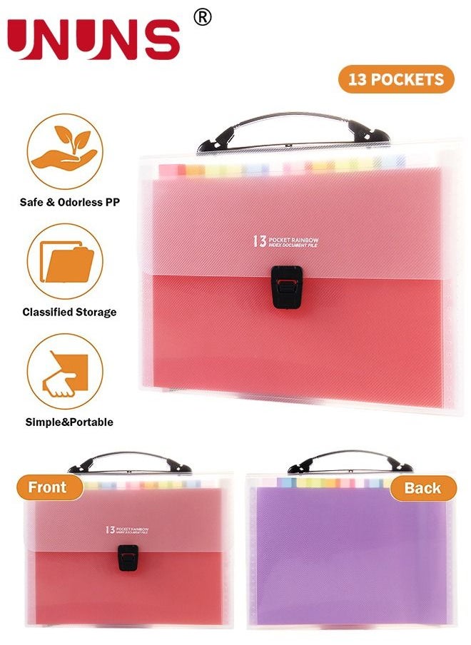 UNUNS - Organizer File Folders,13 Pockets Files Storage Organiser,A4 Letter Size Paper Document Receipt Organizer,Accordion Filing Folder For Classroom,Home,Office And Travel - Image 1