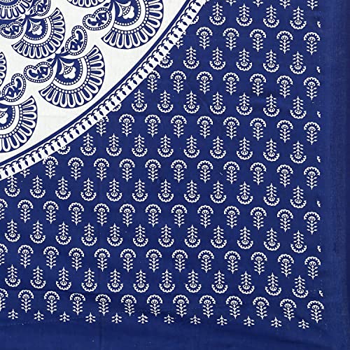 RajasthaniKart® Pure 100% Cotton 144TC Double Bed Sheet with 2 Pillow Covers (Bedsheet for Double Bed Cotton, Blue Rangoli) | 144 TC - Image 2