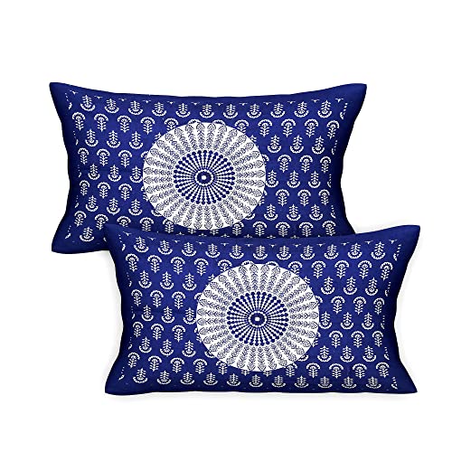 RajasthaniKart® Pure 100% Cotton 144TC Double Bed Sheet with 2 Pillow Covers (Bedsheet for Double Bed Cotton, Blue Rangoli) | 144 TC - Image 4