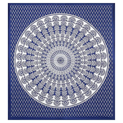 RajasthaniKart® Pure 100% Cotton 144TC Double Bed Sheet with 2 Pillow Covers (Bedsheet for Double Bed Cotton, Blue Rangoli) | 144 TC - Image 3