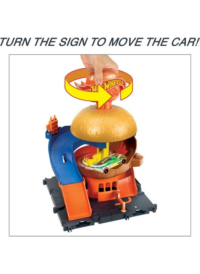 هوت ويلز مجموعة مسارات السيارات، مجموعة لعب City Burger Drive Thru وسيارة بمقياس 1:64، تتصل بمجموعات ومسارات أخرى  - Image 3
