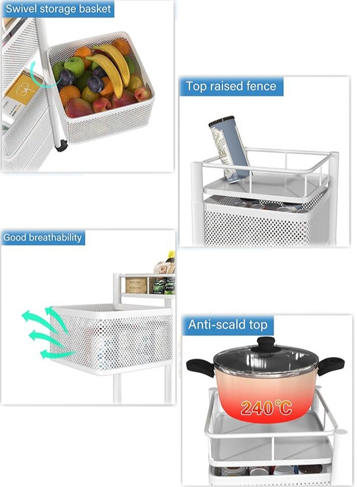 dida-cosmos Dida-cosmos Rotating Storage Rack for Kitchen, Vegetable and Fruit Storage Basket with Wheels, Standing Rolling Storage Cart, Fruit Vegetable Snack, Mobile Utility Cart for Bathroom, Living Room (5 Tier, White)  - Image 4