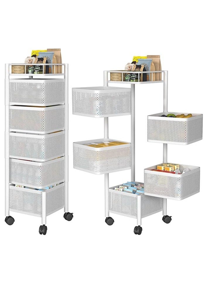 dida-cosmos Dida-cosmos Rotating Storage Rack for Kitchen, Vegetable and Fruit Storage Basket with Wheels, Standing Rolling Storage Cart, Fruit Vegetable Snack, Mobile Utility Cart for Bathroom, Living Room (5 Tier, White)  - Image 1